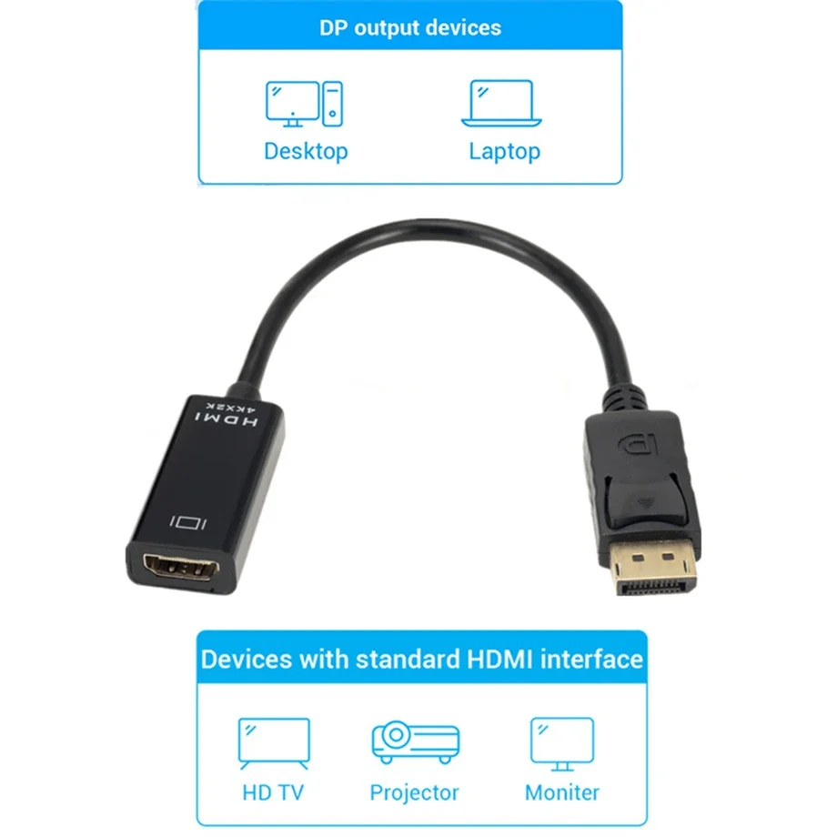 4K DisplayPort to HDMI-compatible Adapter Male DP to Female HDMI-Compatible Cable Converter Video Audio For HDTV PC Projector