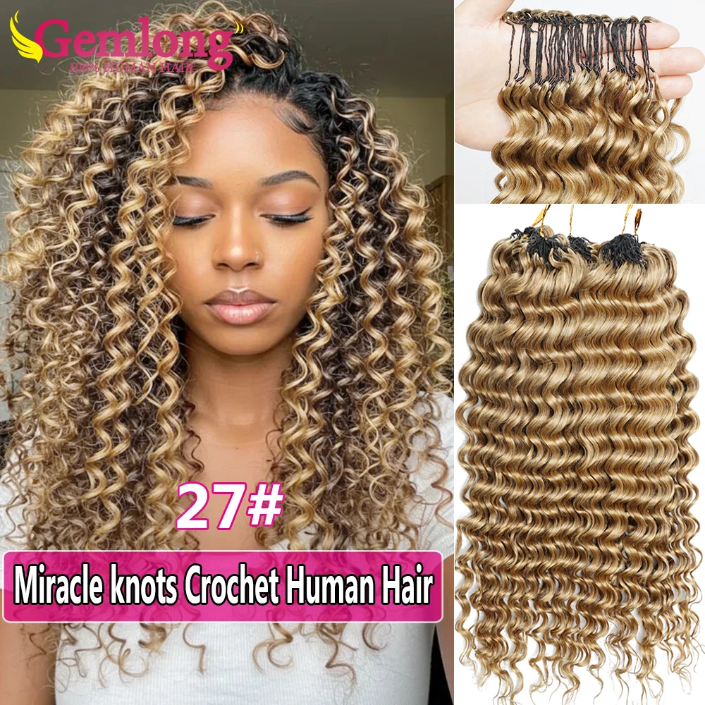 240g Honey Blonde Deep Wave Curly Miracle Knots Crochet Human Hair For Black Women Boho Crochet Braids Pre Separated Invisible Knot Feather Crochet 100% Human Hair Black Blonde Brown Burmese Curly Deep Wave Crochet Hair 60g/pcs