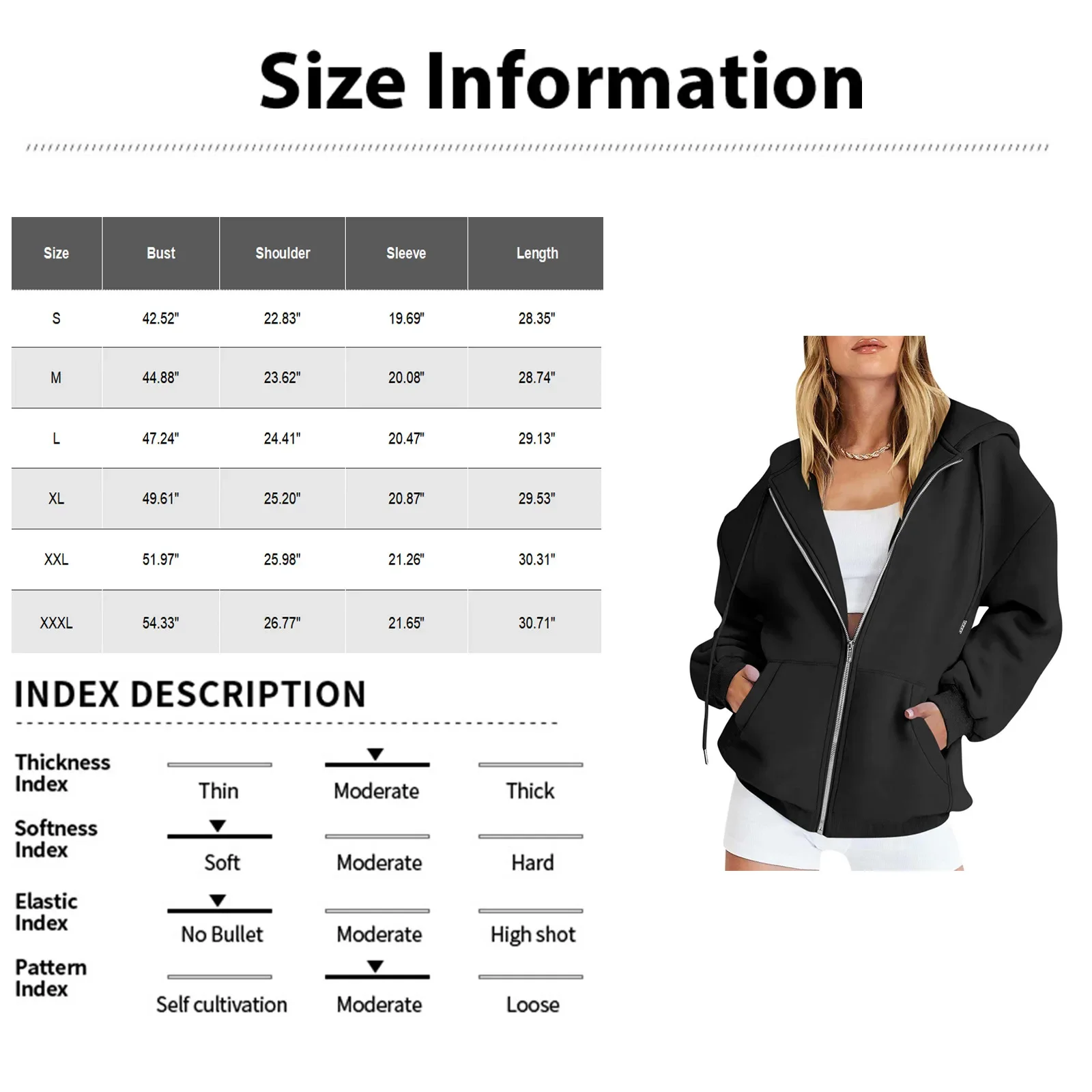 Autumn Fleece Hoodie Solid Color Hooded Korean Fashion Sweatshirts Long Sleeve Top Drawstring Pockets Loose Zipper Black Hoodies