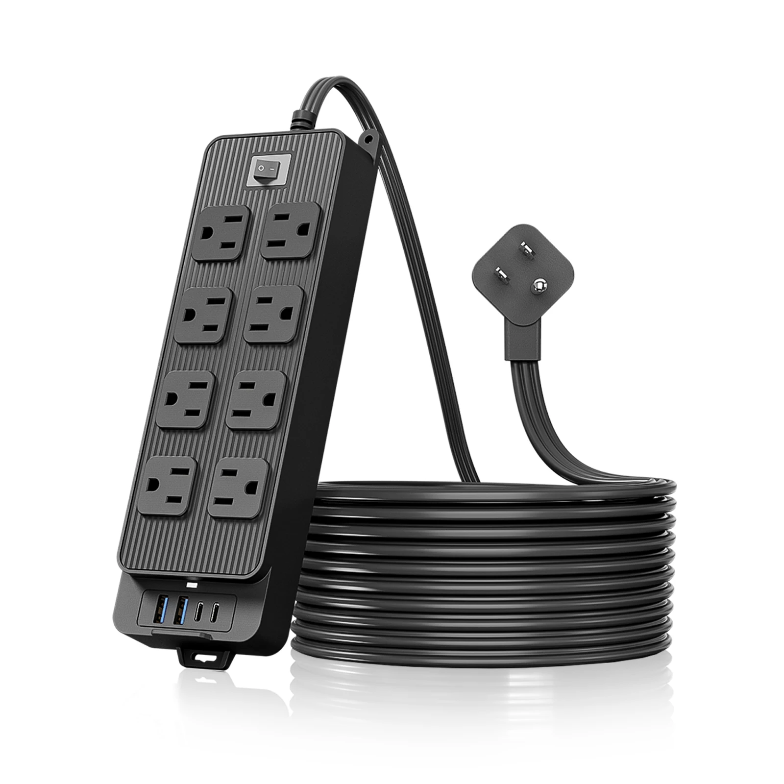 

US 8 Outlets Surge Protector Power Strip 12 in 1 Charging Station with 2 USB C 2 USB Ports,5FT Flat Plug Extension Cord for Home