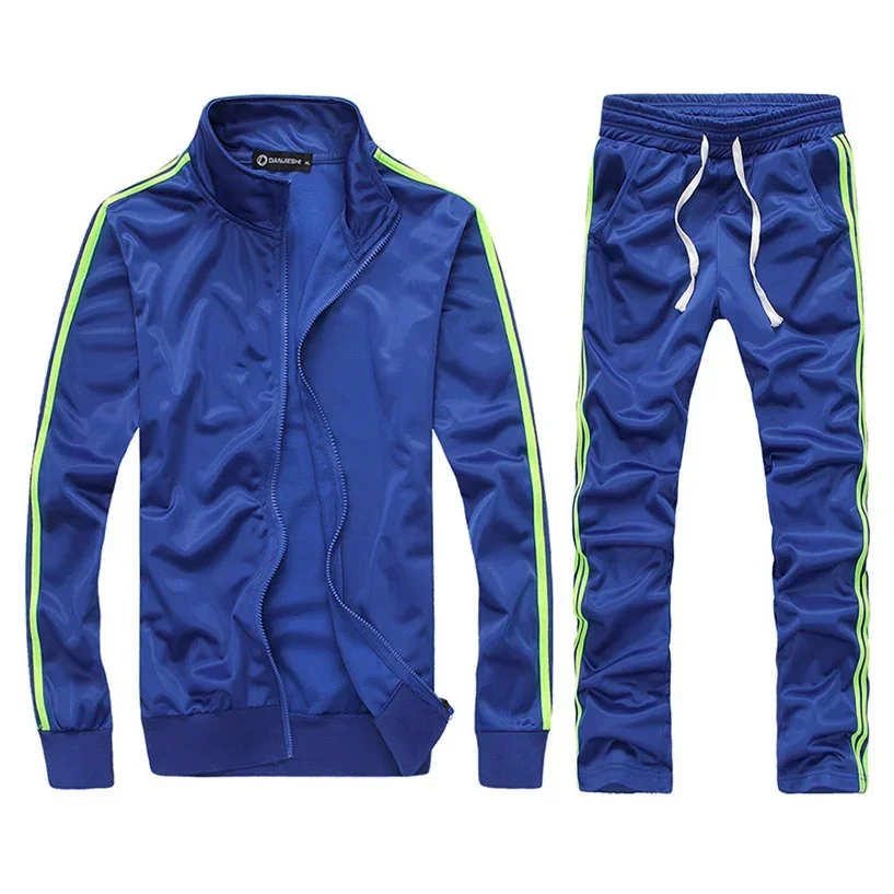 Dres męski w paski 2020 męskie solidne zestawy Casual strój sportowy jesień mężczyzna odzież sportowa bluza z kapturem na zamek + spodnie strój