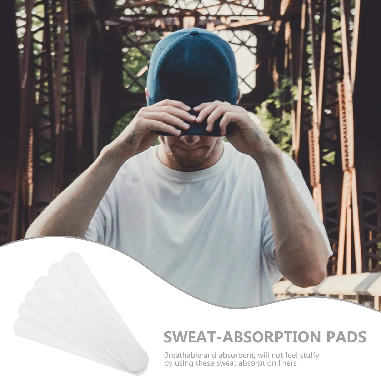 

50Pcs Hat Sweat Liners Absorbent Pads Collar Sweat Protection Adhesive Breathable Comfortable Liners Hat Tape Size Reducer