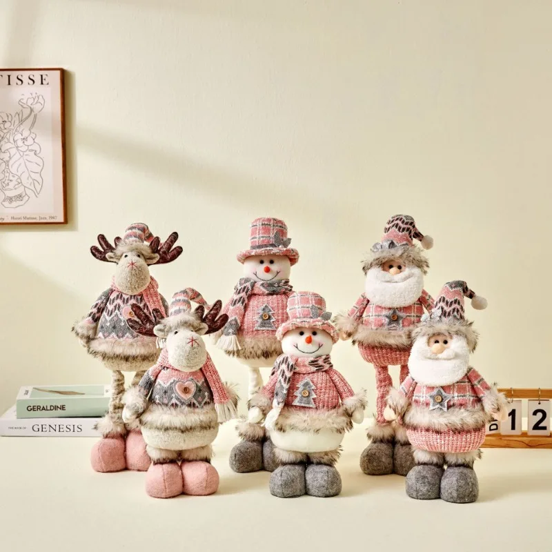 Christmas doll ornaments pink old man snowman elk standing Christmas decoration retractable Christmas Party Holiday Home Decor