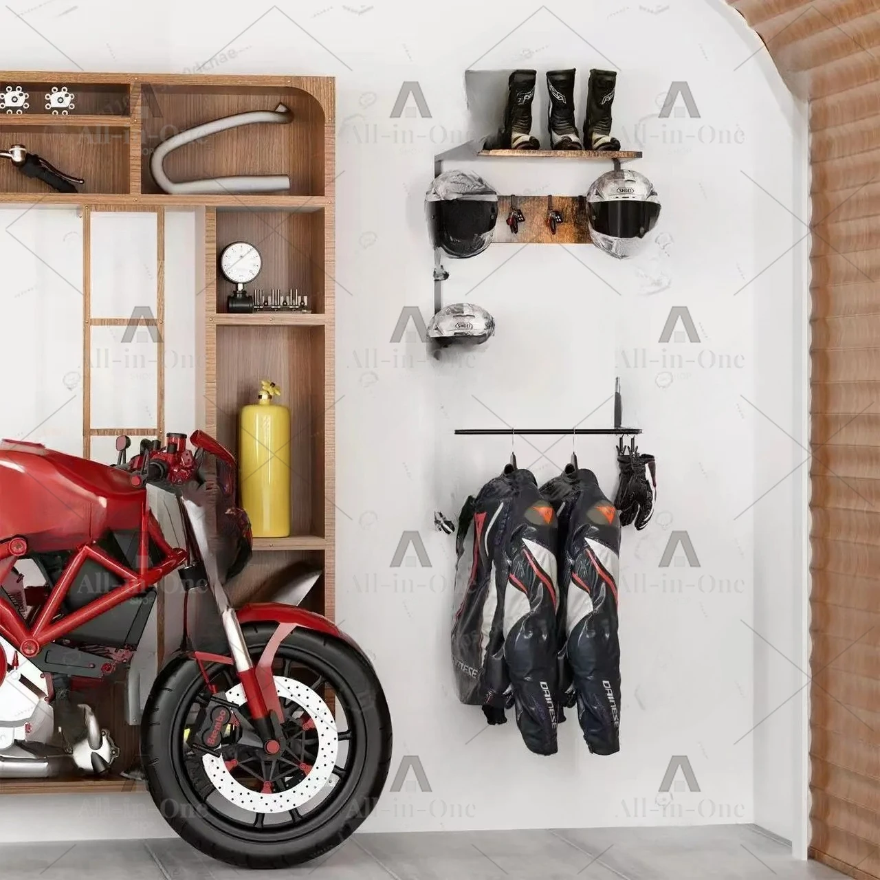 Wooden Motorcycle Helmet Rack Wall Mounted Display Rack Hook Motorsport Equipment Rack Hanger