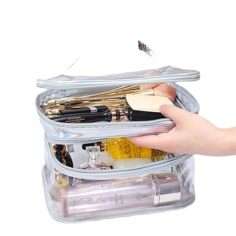 Korean transparent makeup bag Large capacity dry and wet separation waterproof toiletry bag Portable travel cosmetics storage ba