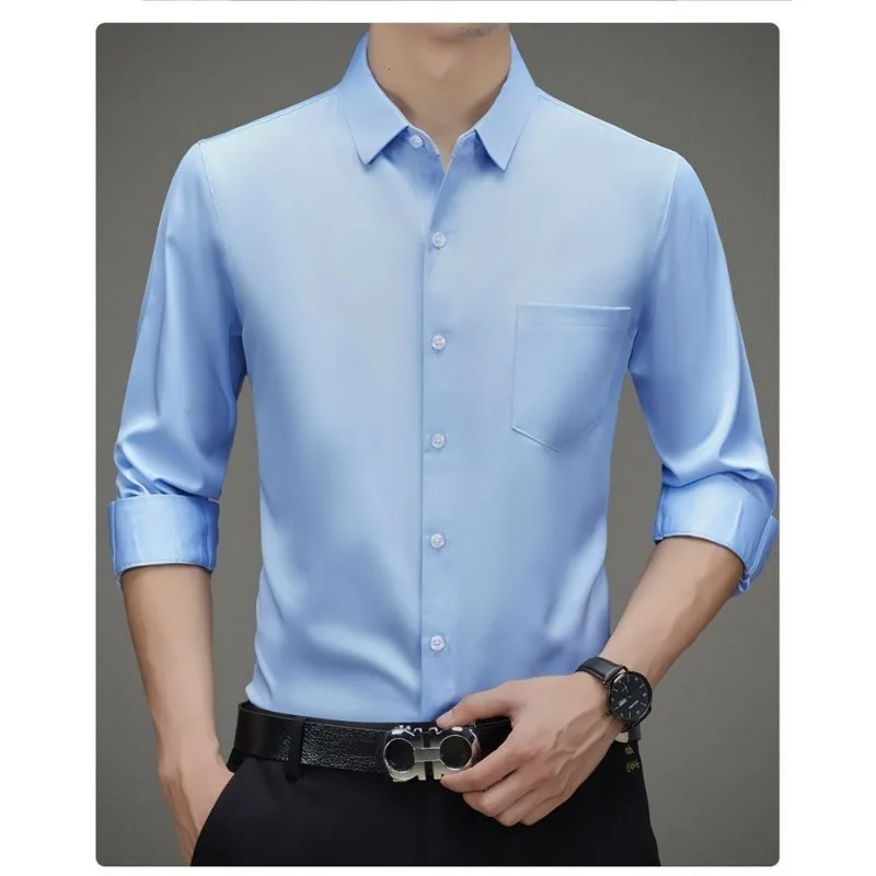 100% Moerbei Zijde Shirt Heren Hoge Kwaliteit Lange Mouw Zak High-End Business Casual Elastische Anti-Rimpel Niet-Ijzer Heren Shirts