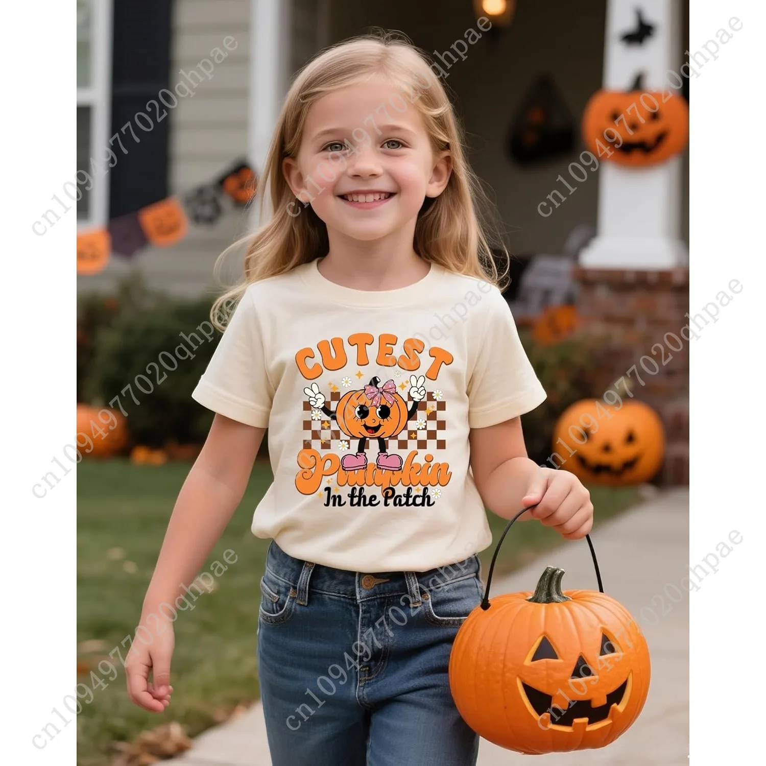 Halloween T-shirt voor meisjes Retro griezelig katoenen T-shirt met korte mouwen voor kinderen van 1-10 jaar