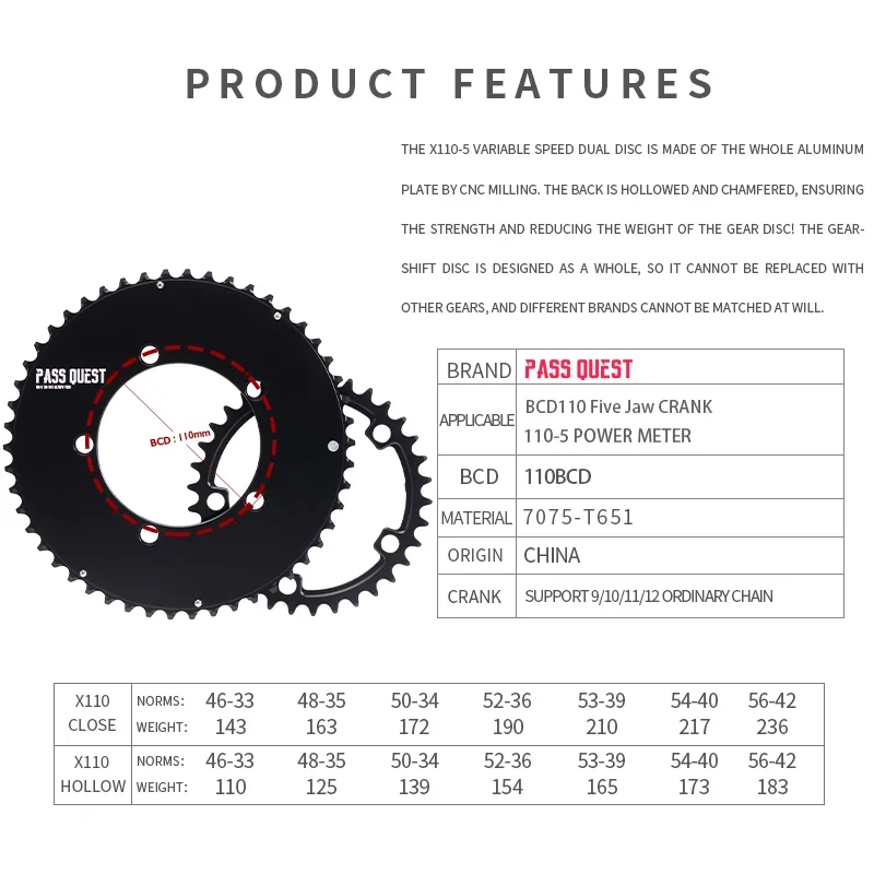 Hollowed 12 Speed For POWER METER BCD110 Five Jaw CRANK 54-40T 53-39T Double Chainrings 110BCD Road Bike Chainwheel