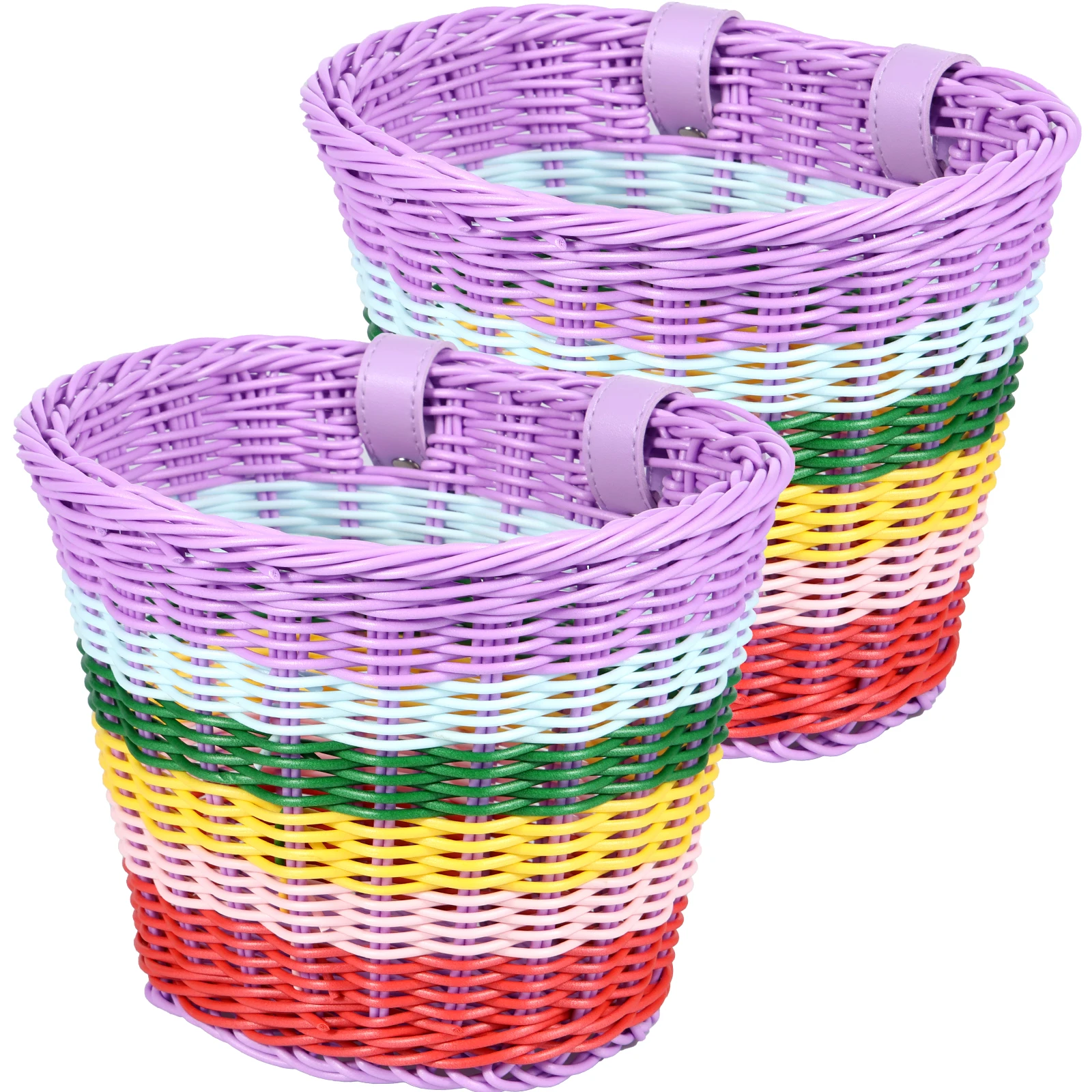 2Pcs Kids Bicycle Basket Colorful Bike Basket Front Bicycle Basket Handwoven Toddler Scooter Baskets Waterproof Tricycle Basket