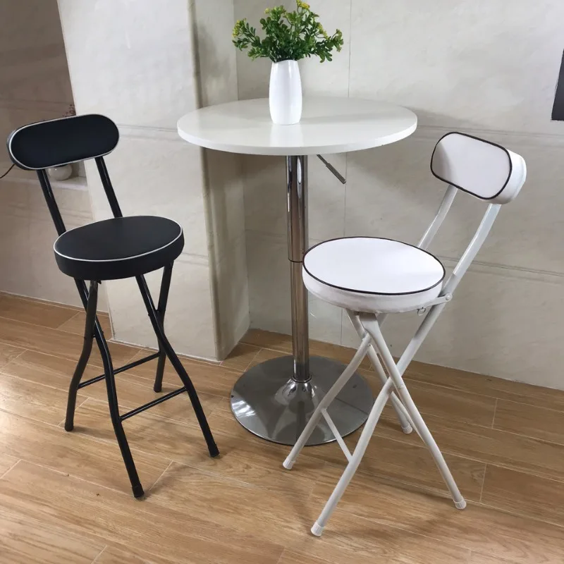 Portable Folding Steel High Bar Chairs Luxury Nordic Modern Bar Chairs Stools Backrest Design Chair Dining Elegant Furniture