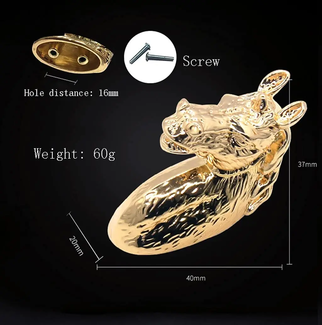 2 قطعة مقابض الأبواب العتيقة مقبض الحيوان الحصان رئيس سبائك الزنك مقبض كابينة مقبض مع مسامير (الذهبي)