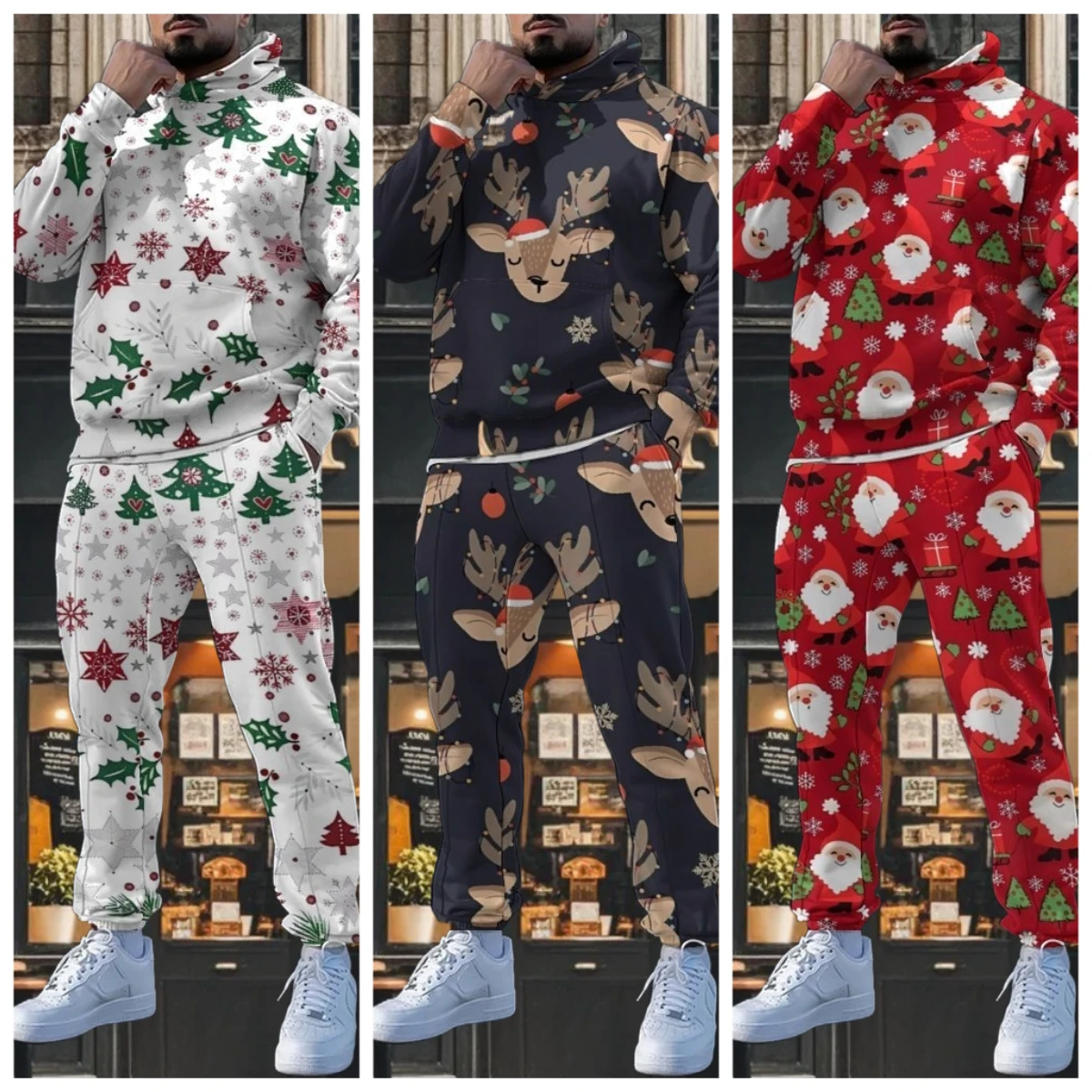 

25 Year Latest Popular Christmas Trendy Men's Street Hoodie Set Autumn and Winter 3D Printed Adult Trendy Men's Casual Top Pants