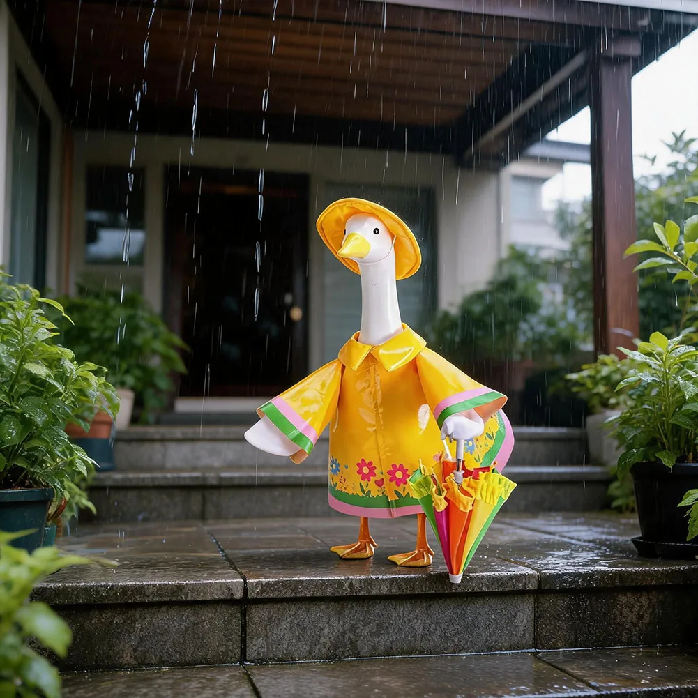 Raincoat Outfit for Standard For 23 Inch Lawn Goose Including Coordinating Umbrella and Hat for Garden Display