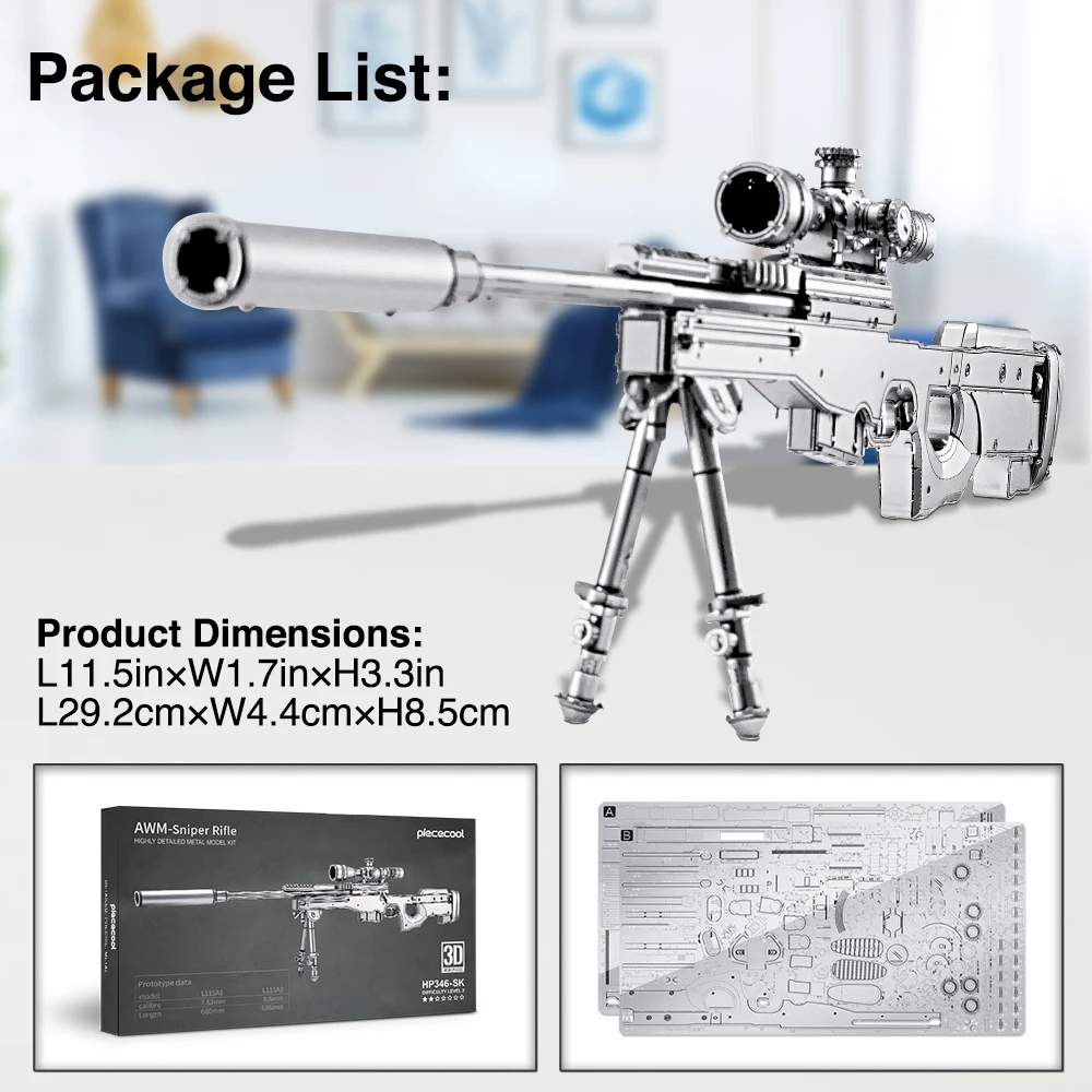 Piececool 3D Metal Puzzles AWM Sniper Rifle Model Kit DIY Toys for Adult Assembly Set for Collection Birthday Gifts