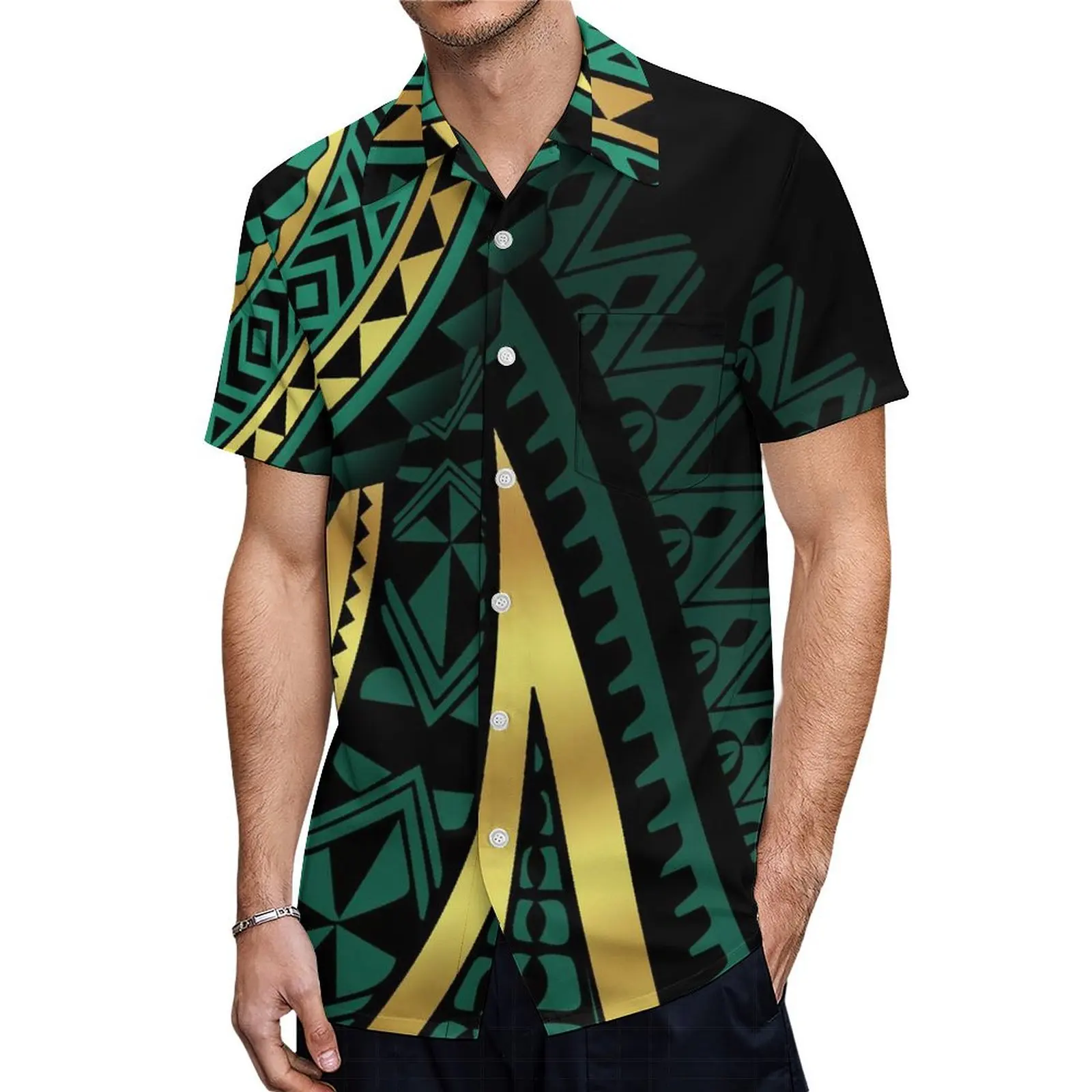 Hot Couple Set Samoa Polynesian Island Design Art Vintage Print Elegant V-Neck Dress For Women And Button-Down Shirt For Men