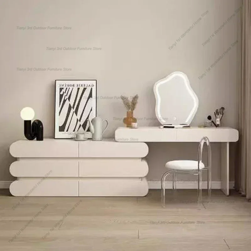 Tocadores estilo crema, cómodas vintage modernas, armarios de almacenamiento con espejo, muebles minimalistas para el hogar, Tocadores LLDT