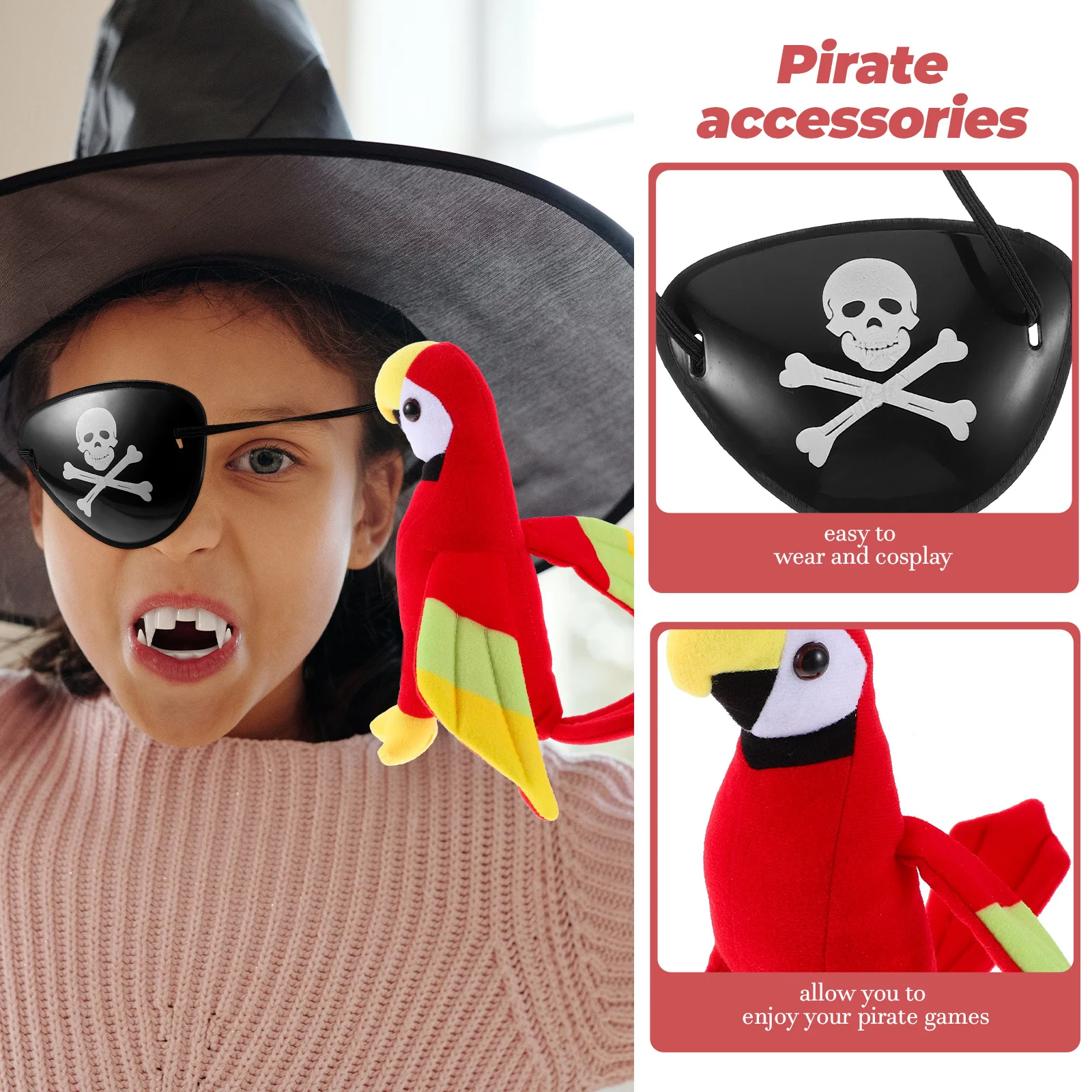 

1 комплект пиратского костюма для косплея, красная бандана, повязка на глаз, реквизит для Хэллоуина, аксессуары на тему пирата, новинка, развлечение