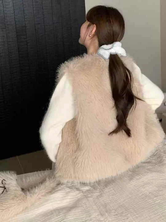 Coreano Sle Cute Agel Design Fluffy Svel Gilet caldo Set con borsa con nodo Faion Fce foderato alla moda da donna