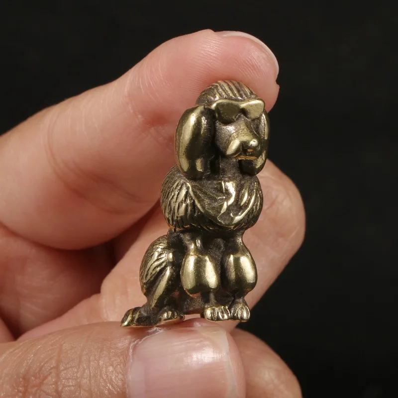 1 PC Home Decoration Retro Poodle Dog Brass Ornament Antiqued Patina Design Chinese Zodiac Dog Vintage Copper Craft Collectible