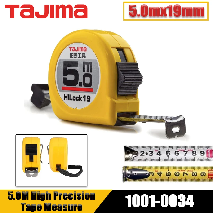 

Tajima 5mx19mm Высокоточная износостойкая строительная рулетка Выдвижная самоблокирующаяся измерительная рулетка 1001-0034