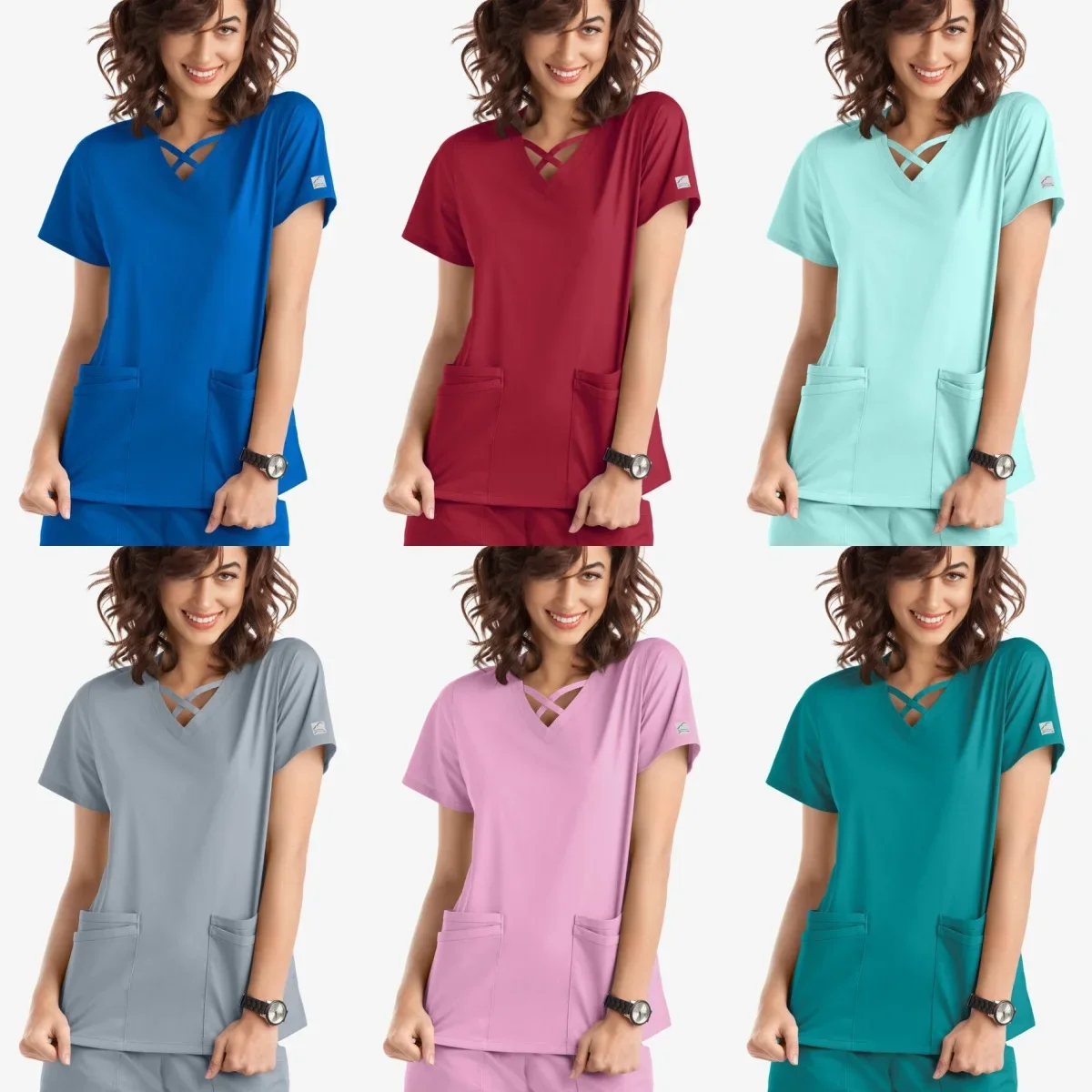 

Multicolor Hospital Doctor Short Sleeved T-shirt Tops+Pants Scrub Sets Work Uniforms Unisex Medical Care Clothing