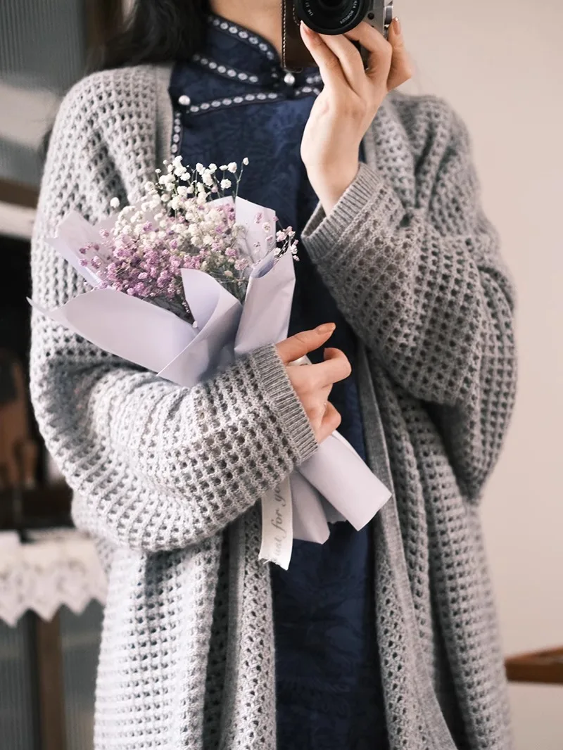 

Винтажный синий пиджак-пейджак в стиле Long Cantonese с цветочным кружевом, двубортный, приталенный, для повседневной носки, осенний