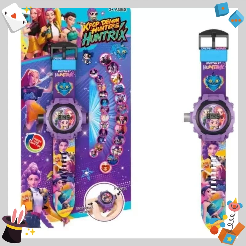 케이팝 마녀 사냥꾼 팀 24 패턴 3D 프로젝션 시계 소닉 액션 피규어 어린이 플립 시계 프로젝터 장난감 어린이 생일 선물 ﻿