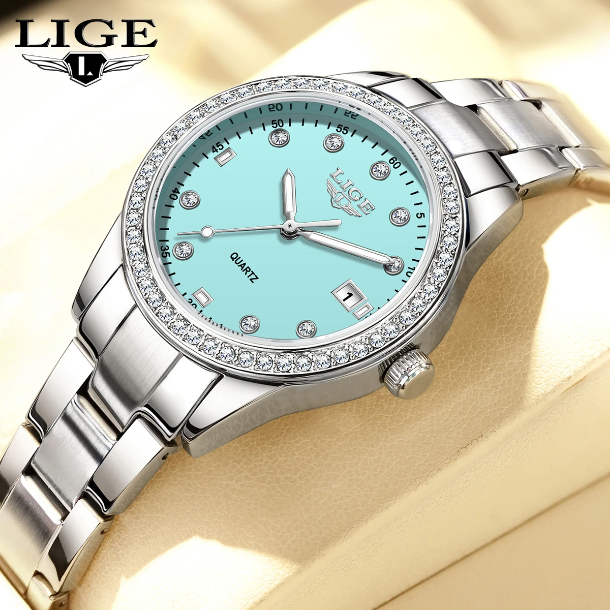 

LIGE Original Diamond Dial Quartz Watch for Women Fashion Elegant Ladies Watches Stainless Steel Waterproof Women's Wristwatch
