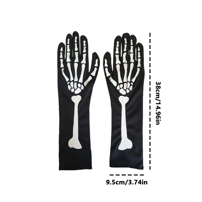 1pair Skeleton Gloves Halloween Prom Funny Holiday Party Makeup Accessories