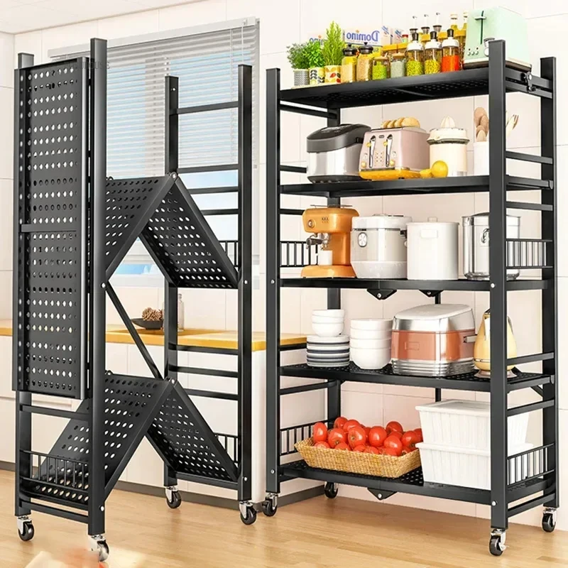 

Simple Foldable Kitchen Cabinets Storage Rack Free Installation Floor Detachable Multi-layer Pot Storage Rack Household