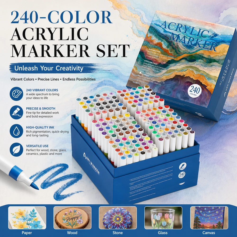 120/168/240 Pcs Acrylic Markers Set Professional Painting Waterproof Fast-Drying DIY Graffiti Craft Stone Glass Drawing Supplies