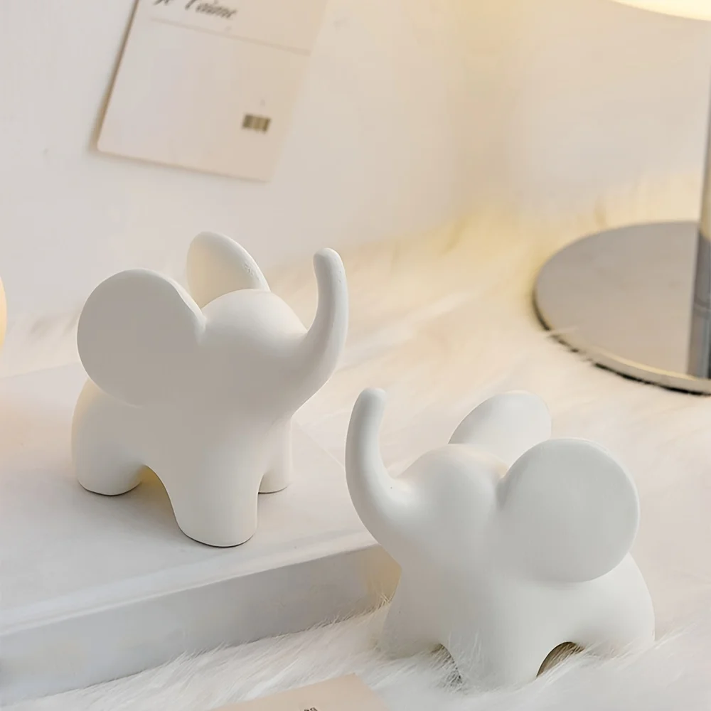 Chic White Ceramic Elephant Figurine - Perfect for Living Room, Bedroom, or Home Office Decor