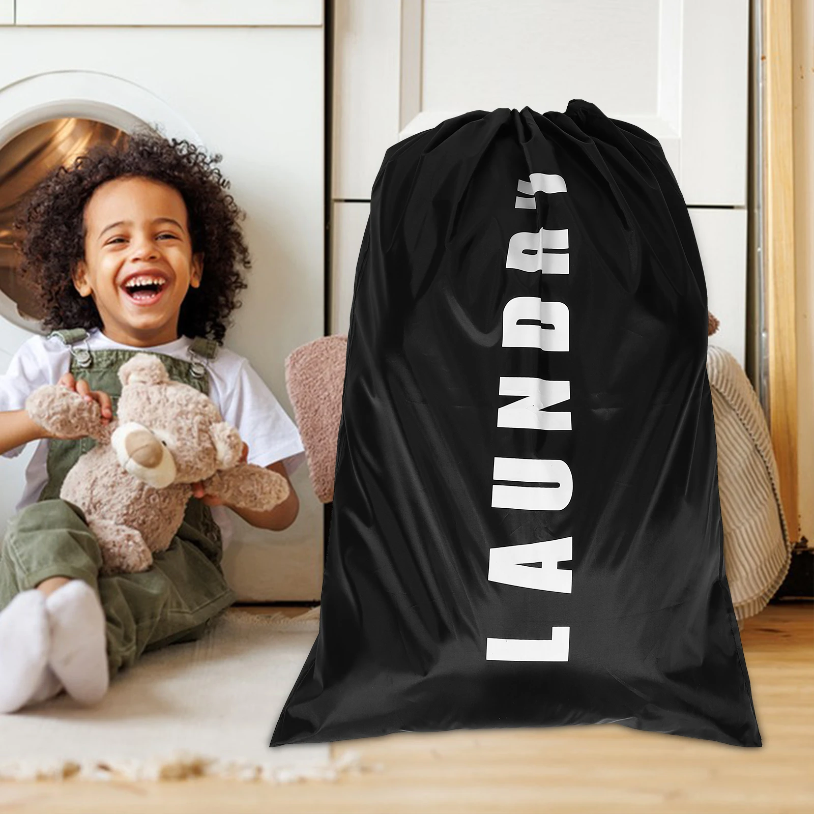 

2 Pcs Laundry Bag Drawstring Oxford Fabric Gray Black Storage Travel Garment Hamper Camping Dirty Clothes Bags