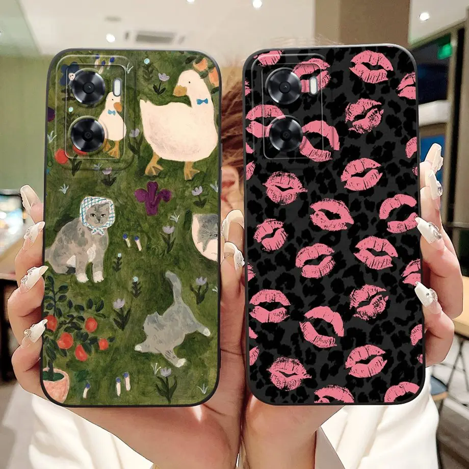 For Oppo A57 A77 A57s A57e A77s 4G 5G Phone Case Soft Matte Silicone Capa Realme V23 Funda Cartoon Panda Back Cover Oppo A56s