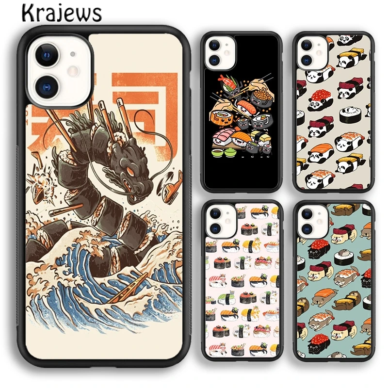 Krajews Kawaii Sushi Stack Phone Case Cover For iPhone 16 15 14 plus XS XR 11 12 mini 13 pro max coque Shell Fundas