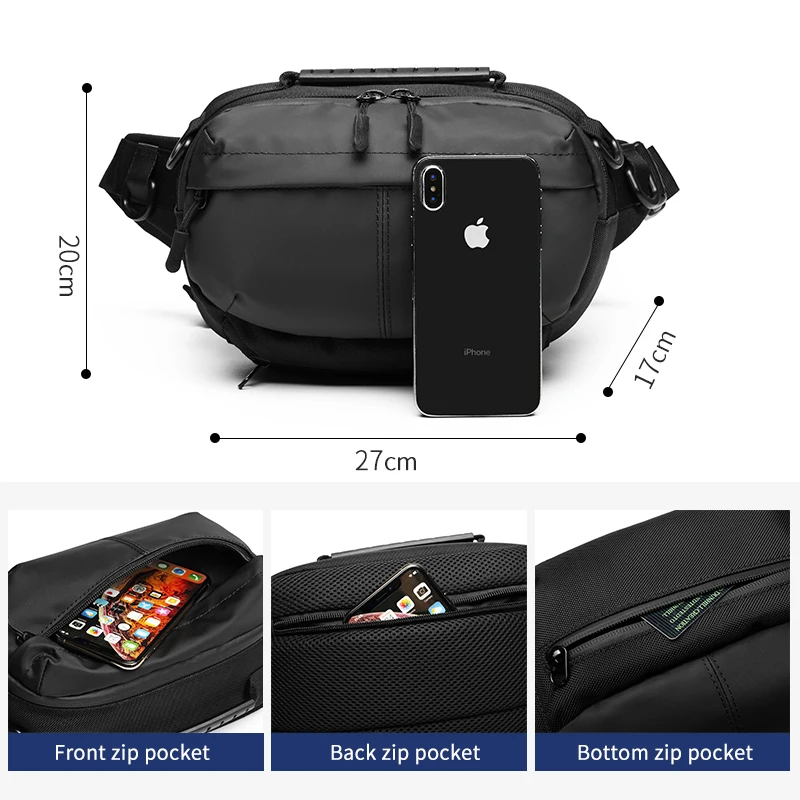 OZUKO Waterproof Men Waist Bag Fashion Chest Pack Male Outdoor Sports Crossbody Bag Short Travel Belt Fanny Pack for Phone Pouch