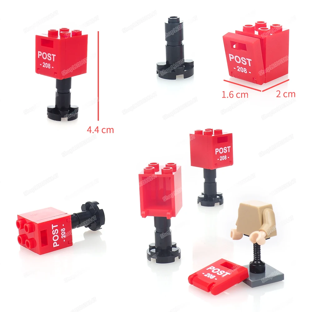 Mini Red Mailbox Building Block Assemble Moc City Figures House Doorway Inbox Diy Model Modelling Children Christmas Gifts Toys