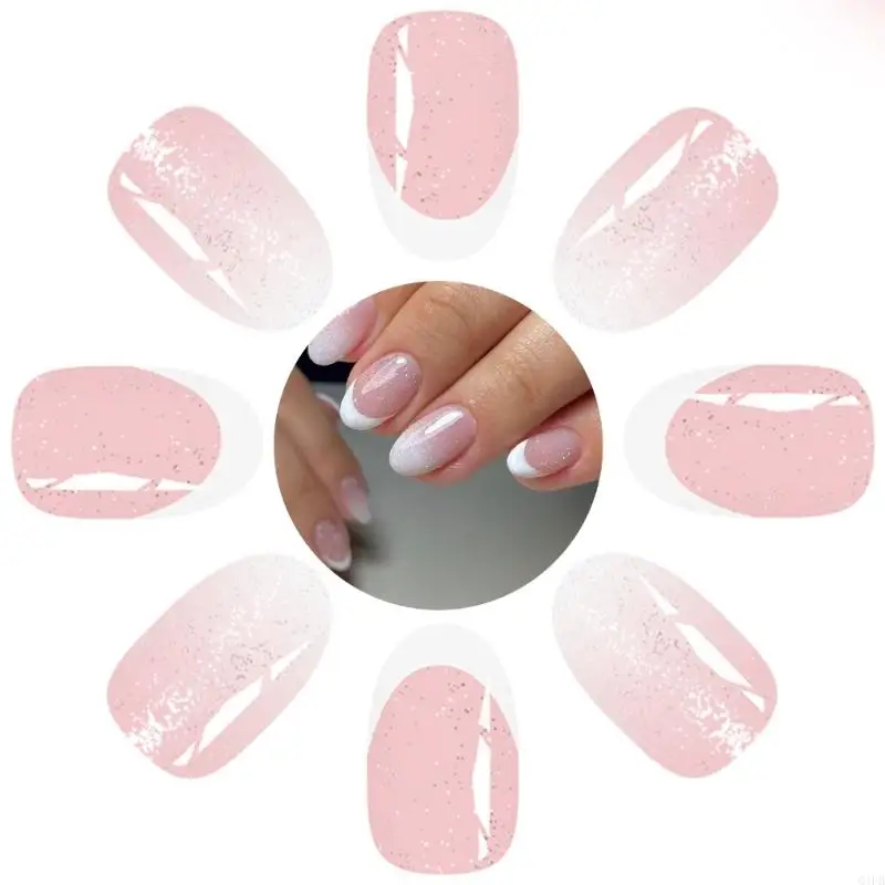 Q1FBアーモンドプレスオンネイルグリッター12サイズのネイルに偽のネイルスティック、24％のフランスのネイルヒントDIYネイルアートの装飾