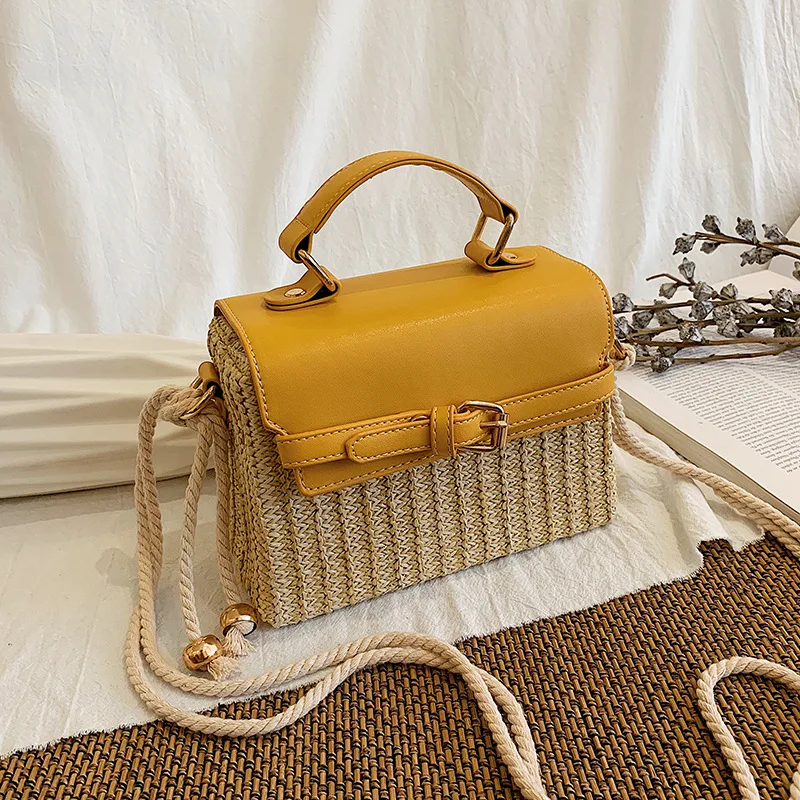 

Summer Beach Woven Bag, Simple One-shoulder Crossbody Small Square Bag, Portable Rattan Woven Straw Bag