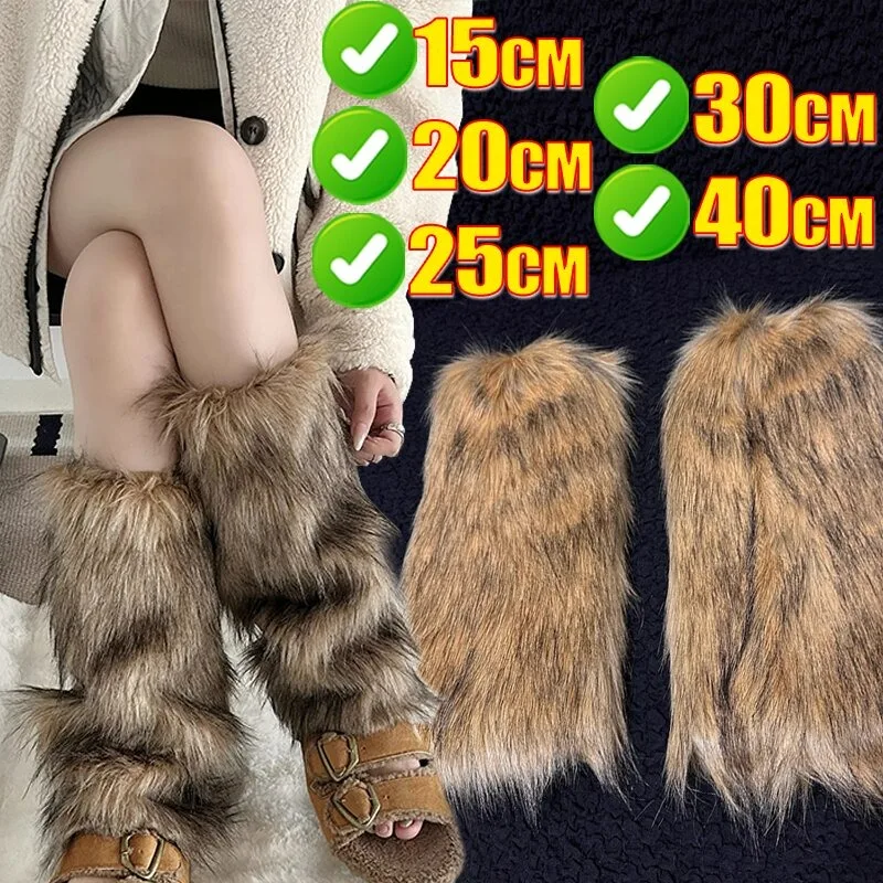 

Новые винтажные гетры из искусственного меха Hot Girl Y2k Коричневые волосатые зимние теплые меховые сапоги Носки Punk Jk До колена Хип-хоп носки