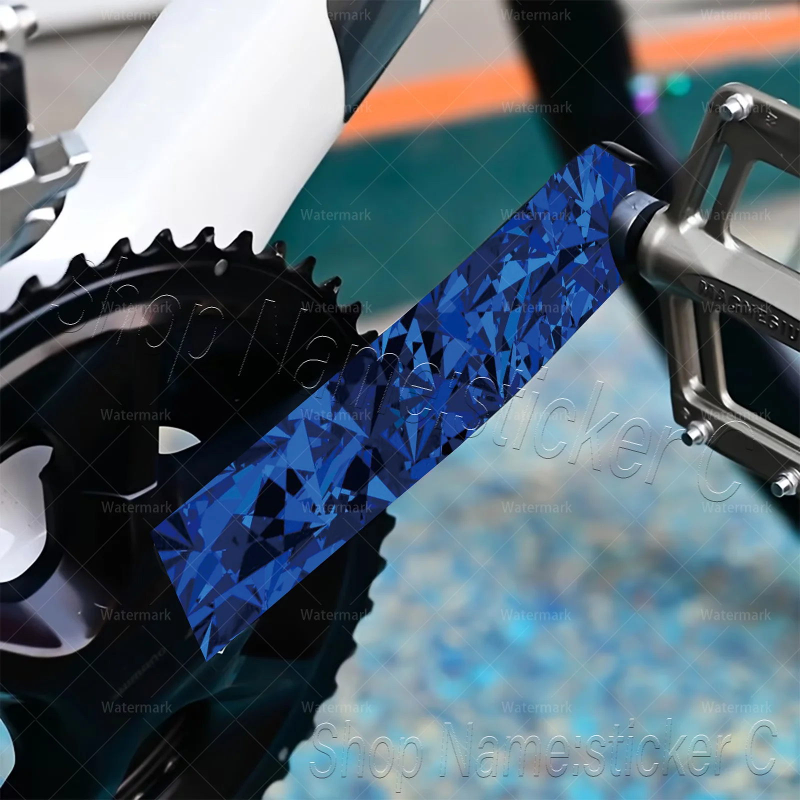 2Pcs Blue Diamond Crystal Crank Arm Sticker Set, Waterproof Vinyl Decal for Mountain & Road Bike