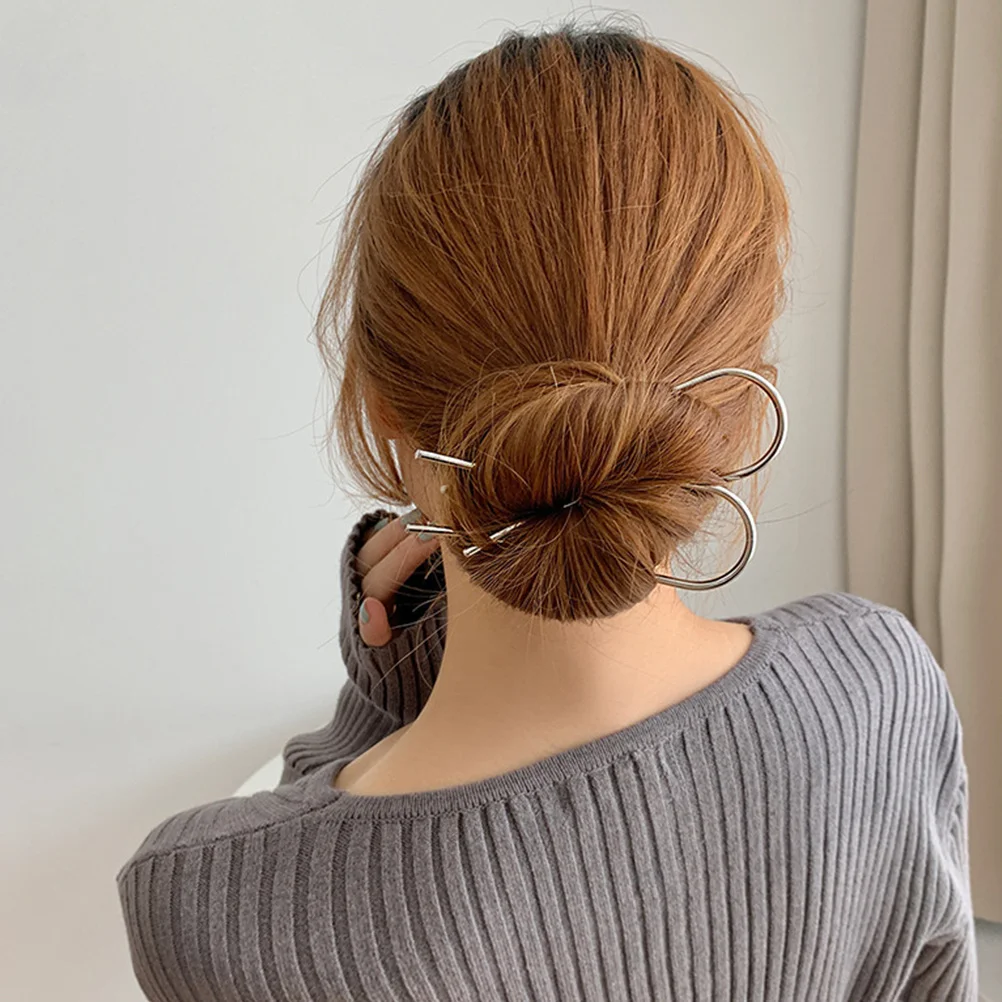 

4Pcs Elegant U-Shaped Hair Pins for Women Alloy Metal Hair Clips Simple Headdress Decor for Party Festival Daily Wear