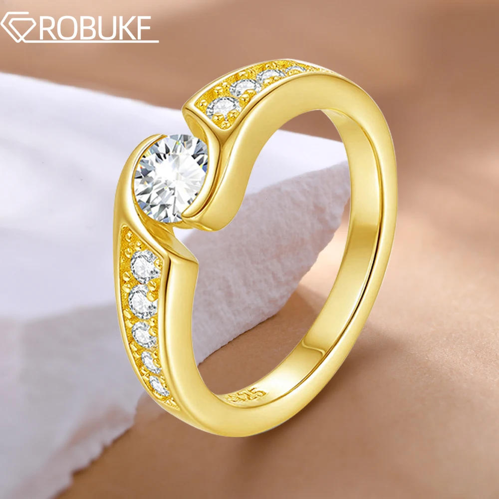 

18K Gold Plated D Color Moissanite Ring for Women 5mm Sparkling Lab Diamond 925 Sterling Silver Wedding Band Jewelry Bridal Gift