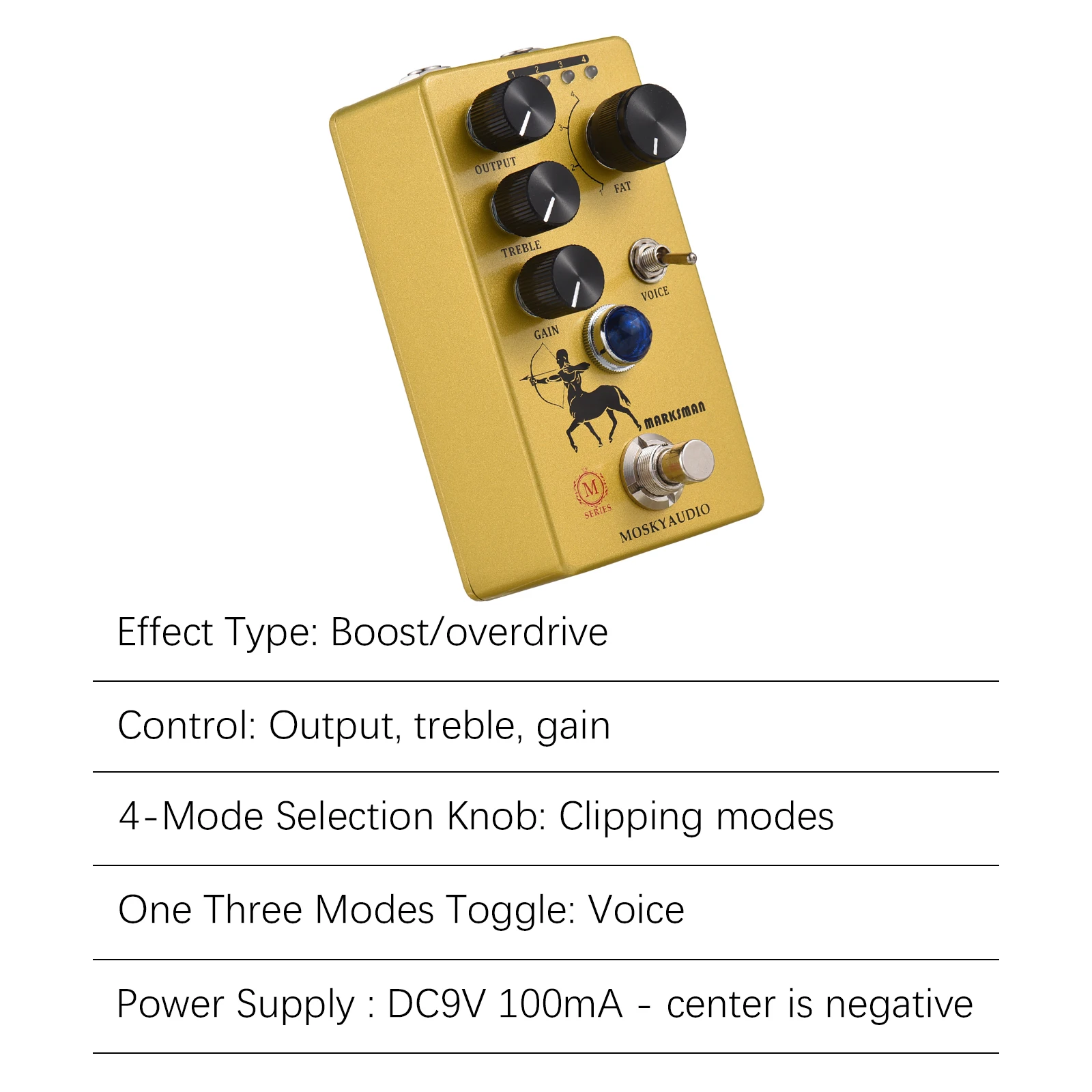 MOSKYAudio Overdrive/Preamp Guitar Effect Pedal 4 Clipping Mode Switch & Output/Treble/Gain Controls Guitar Effect Processor