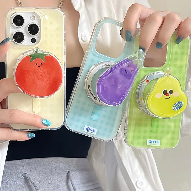 

Korean Cute Cartoon 3D Eggplant Fruit Pear Tomato Bracket For Magsafe Magnetic Holder Griptok Mobile Phone Stand Support Caqa