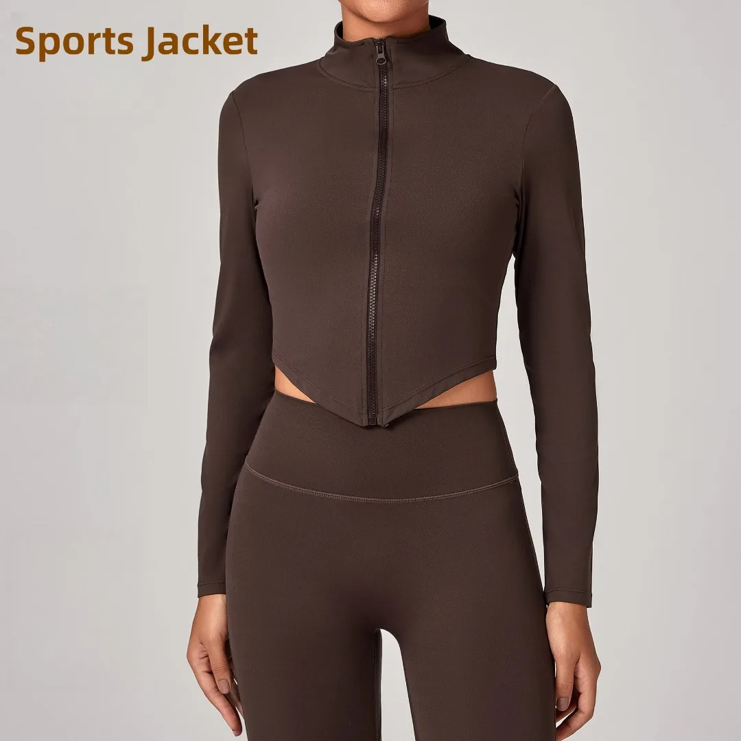 

Women Stand Collar Zipper Long Sleeve Yoga Jacket Tight Quick Dry Fitness Yoga Tops Outdoor Running Workout Gym Sports Jacket