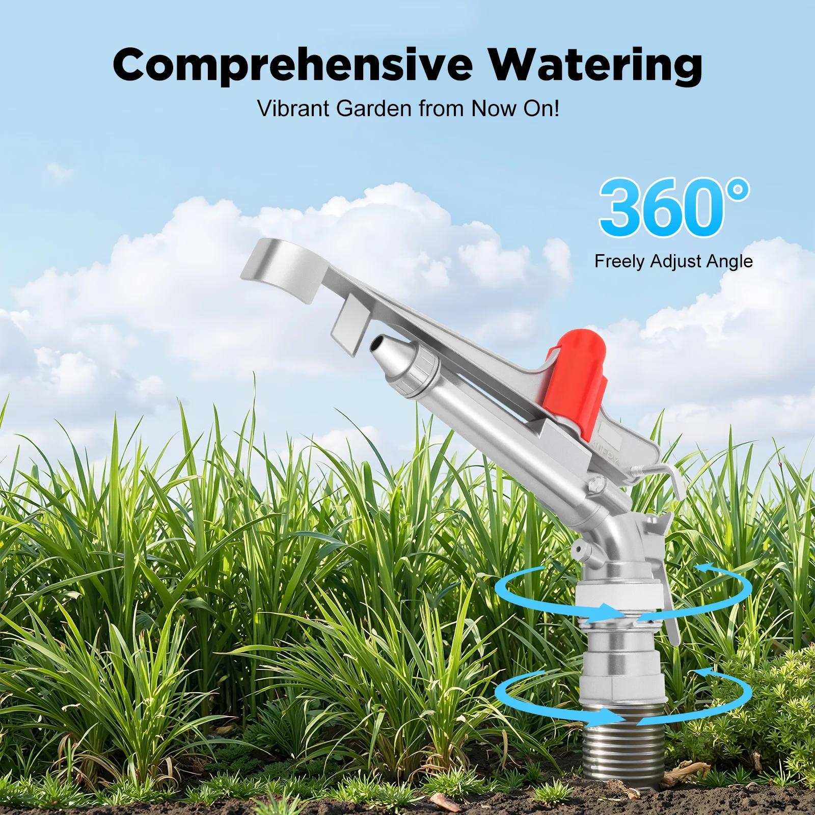 

Регулируемый ирригационный спринклерный пистолет, 360° ° Вращающийся распылитель воды для газона, диапазон 80 м с корпусом из цинкового сплава для газона в фермерском саду