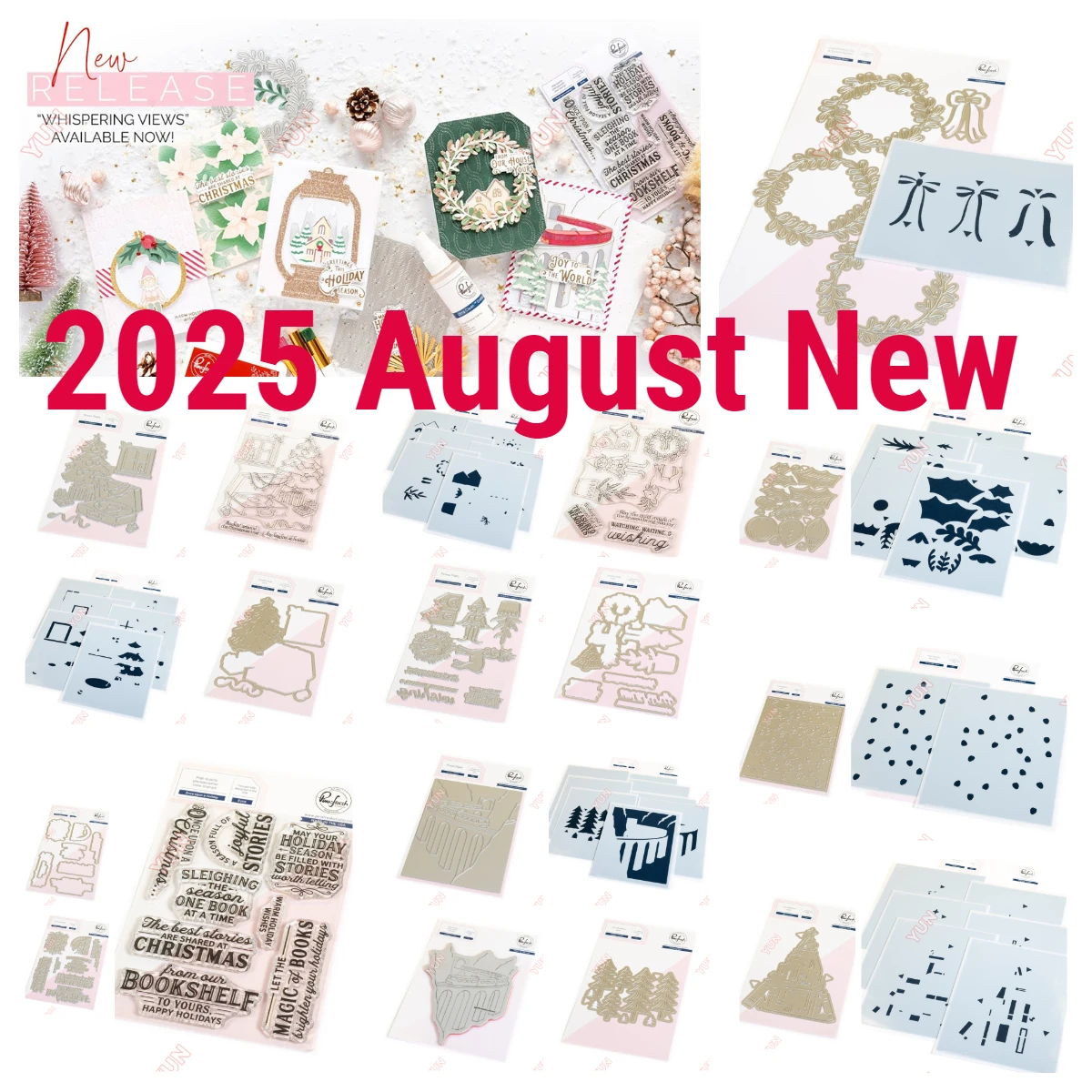 

2025 New Tied with Cheer Die Stencil Bundle Christmas Merry Melodies Lights Poinsettia Dies Stamps DIY Holiday Card Scrapbooking