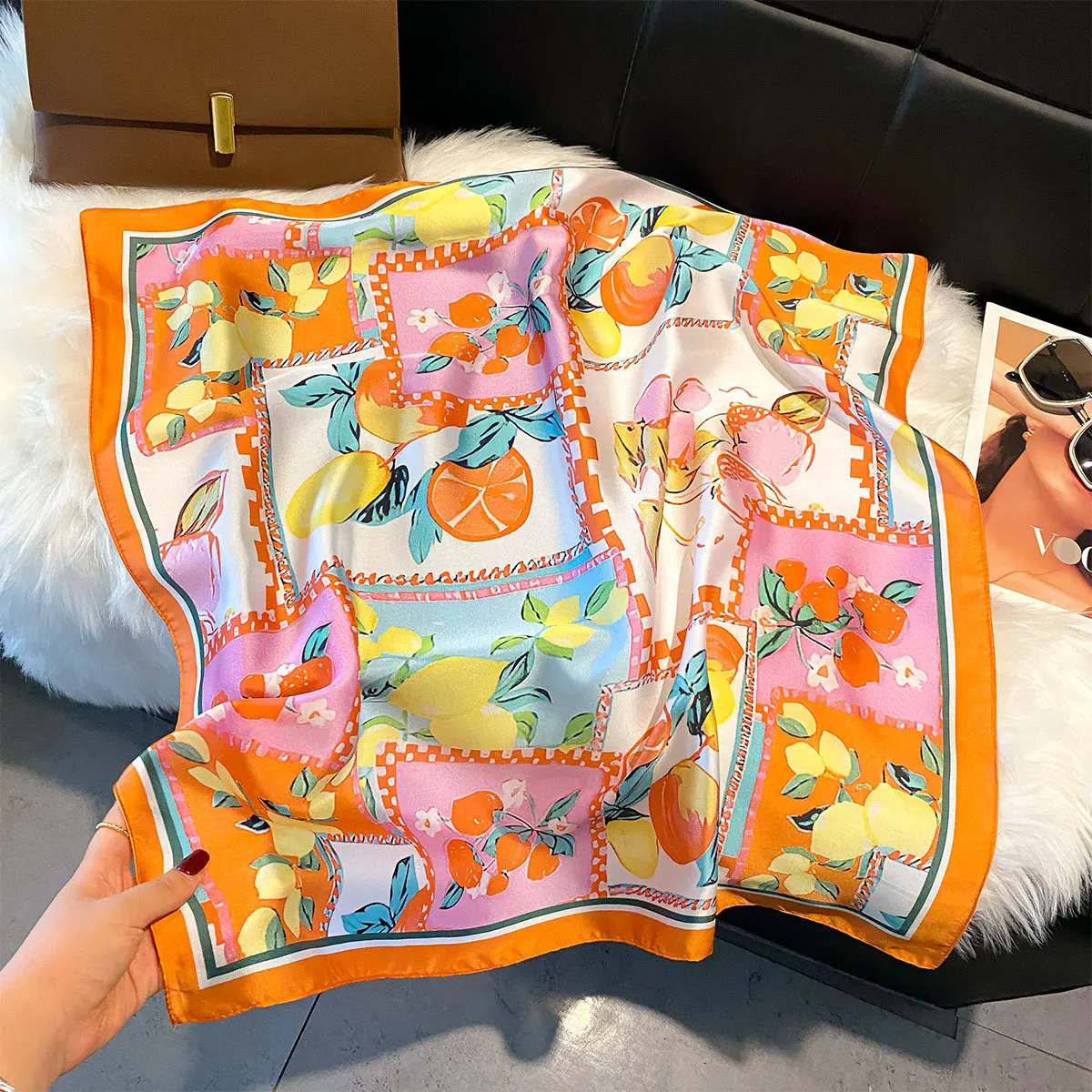 

Lemon Silk Square Scarf Women Satin Shawl Wrap Hijab Female Hair Band Wrist Luxury Headkerchief 70*70cm Echarpe 2025 Bandana