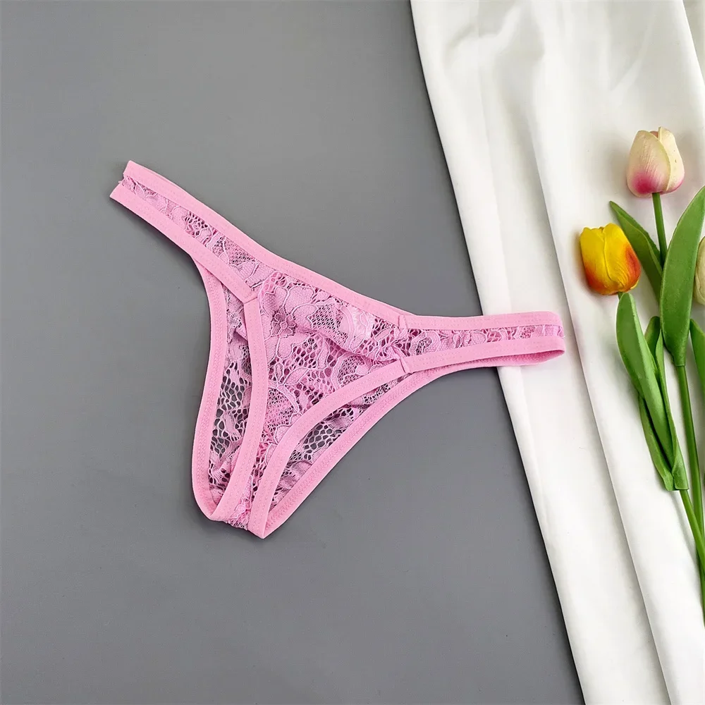 Sexy Men's Erotic Panties Semi Transparent Floral Lace Thongs G String Plus Size Male Underwear Lingerie